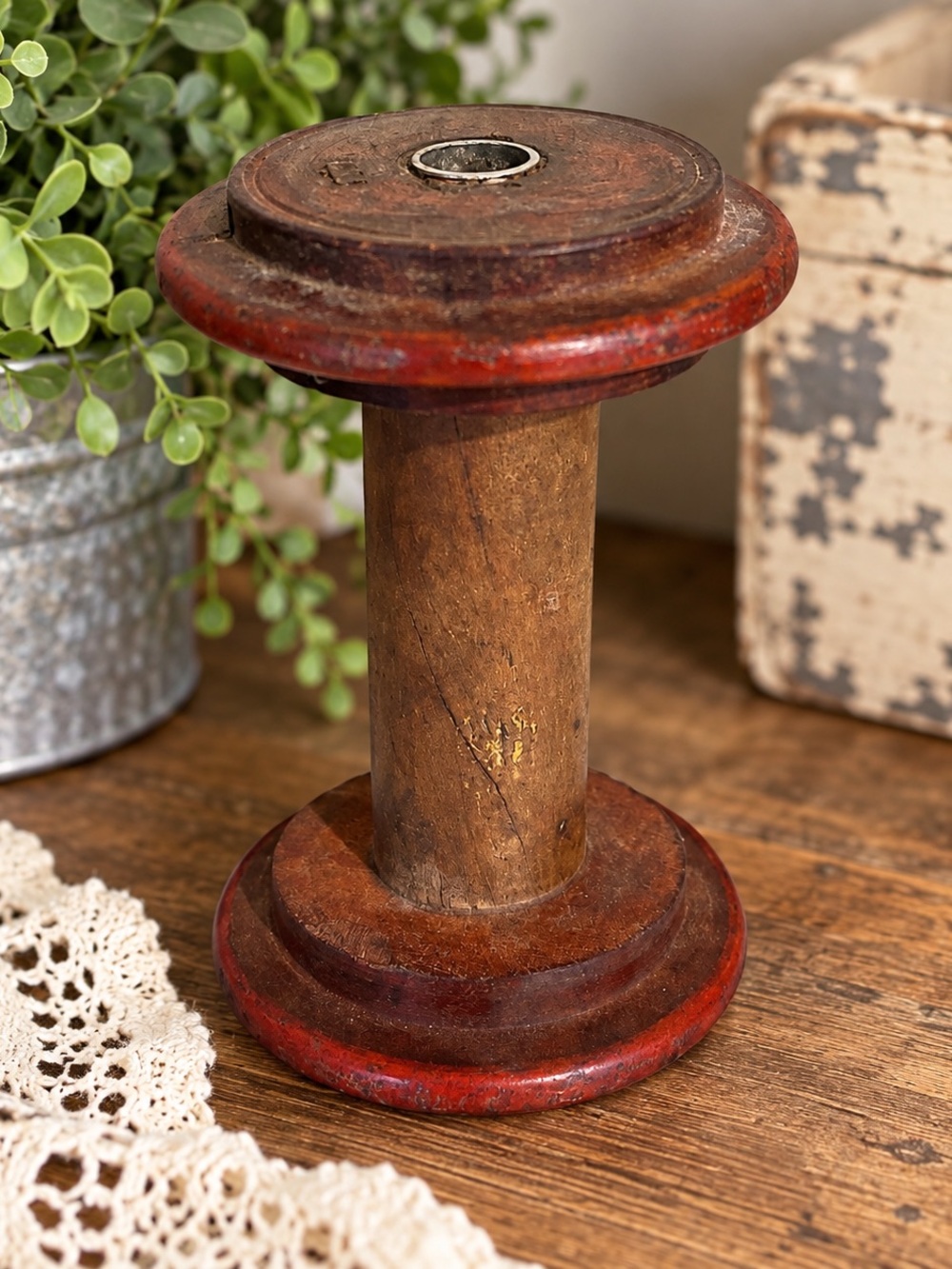 Vintage Wooden Textile Mill Spool Bobbin Primitive Farmhouse Decor